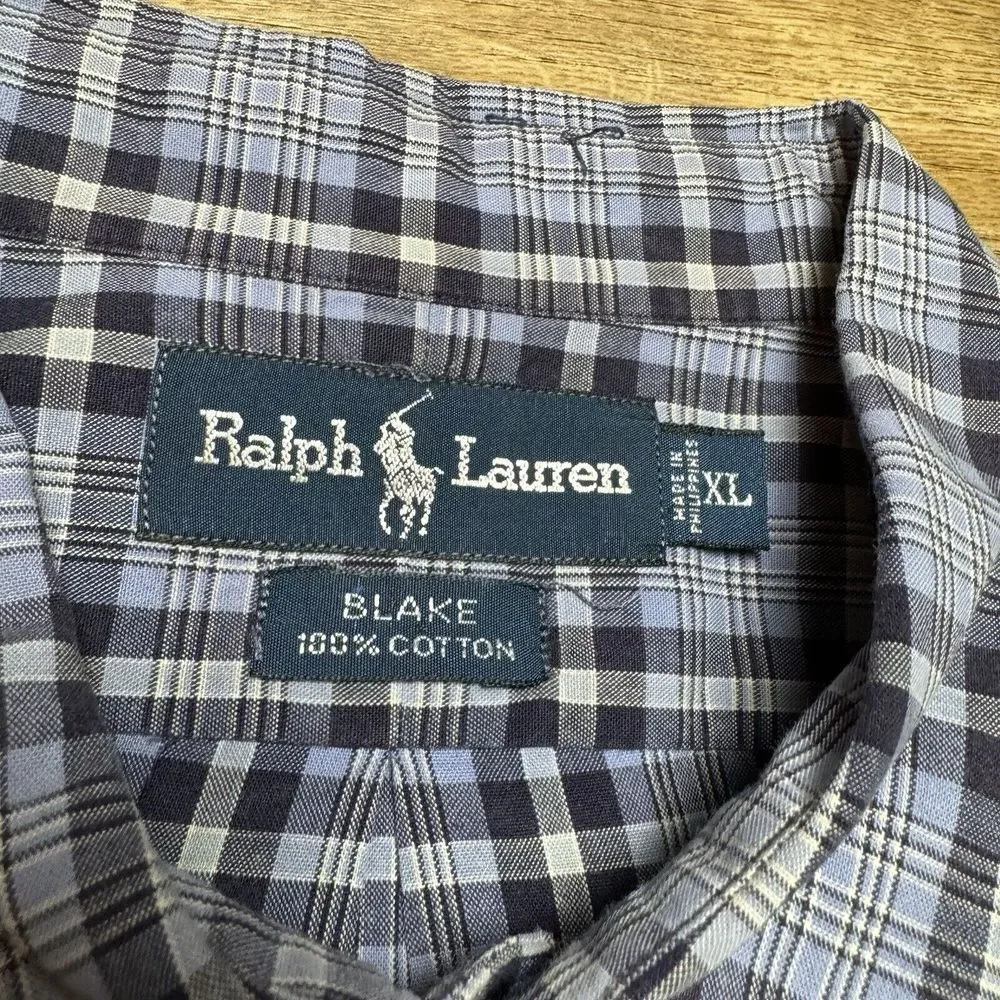 Polo Ralph Lauren‎ Dress Shirt Men's XL Blue Plaid Blake OCBD  Business Preppy